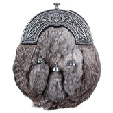 Grey Rabbit Fur Chrome Plain Celtic Cantle Sporran By Scottish kilt jacket - scottish kilt jacket